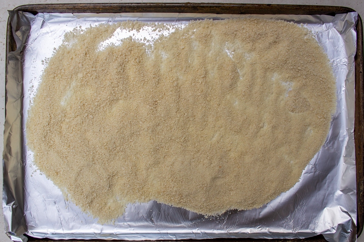 bread crumbs on baking pan