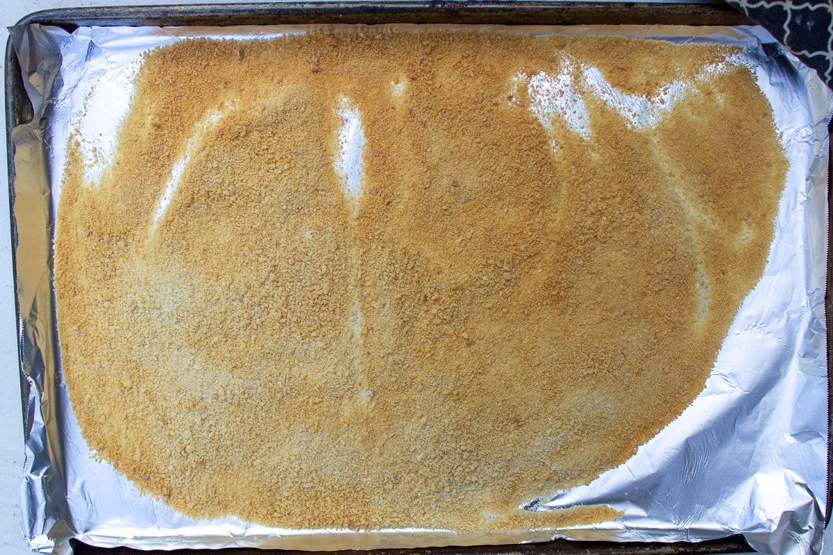 toasted breadcrumbs on pan