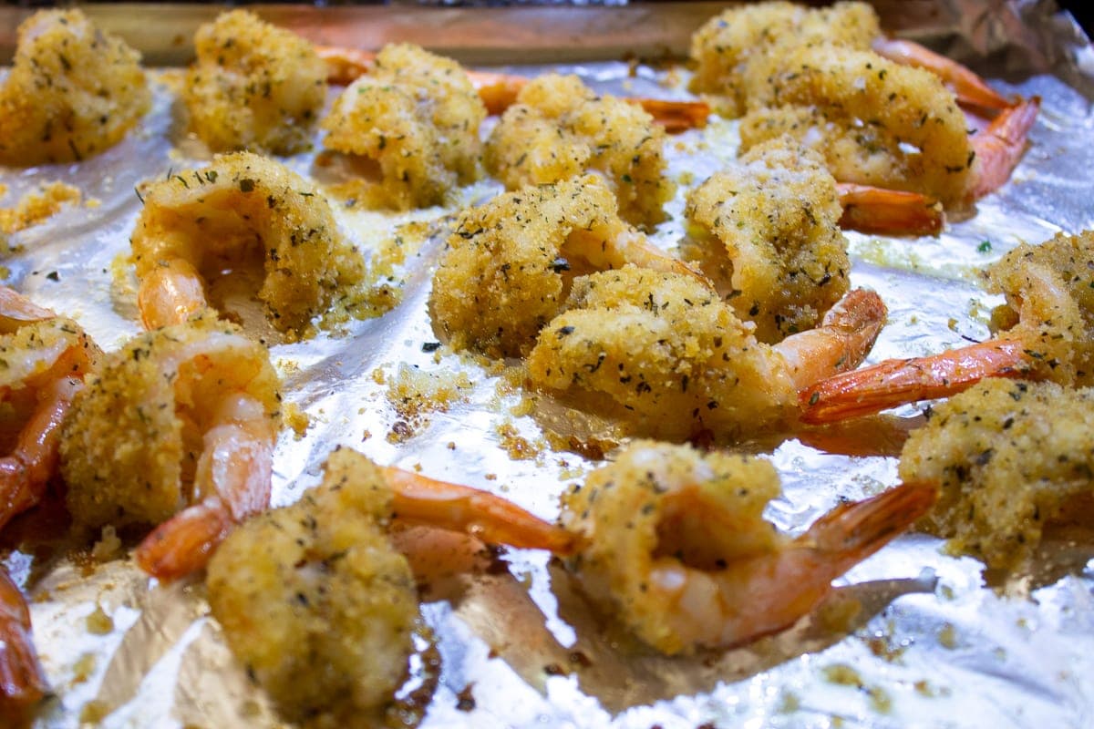 baked butterflied shrimp on pan