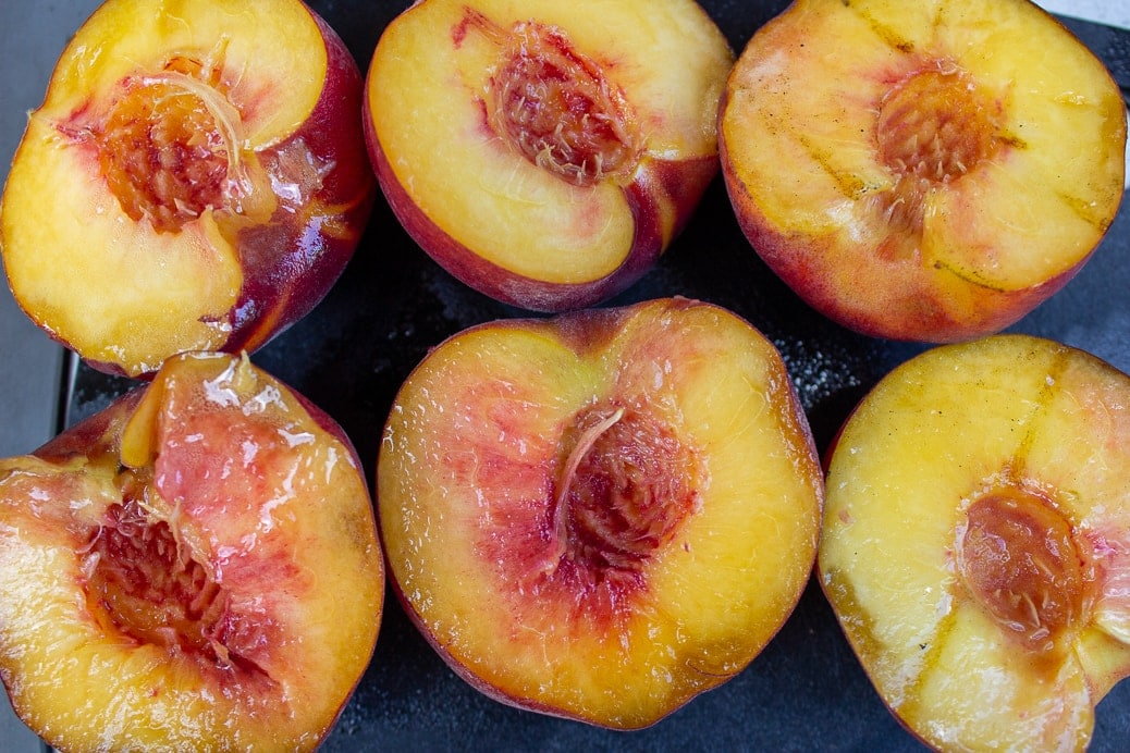 peaches cut in half pits removed