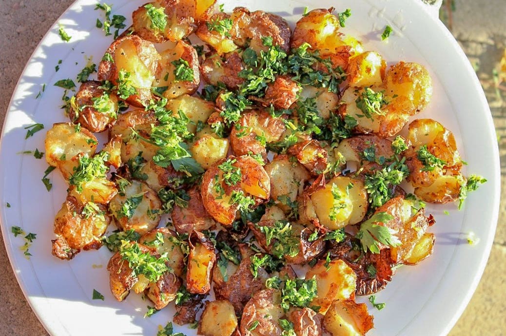 Crispy Smashed Potatoes with Gremolata | Two Kooks In The Kitchen