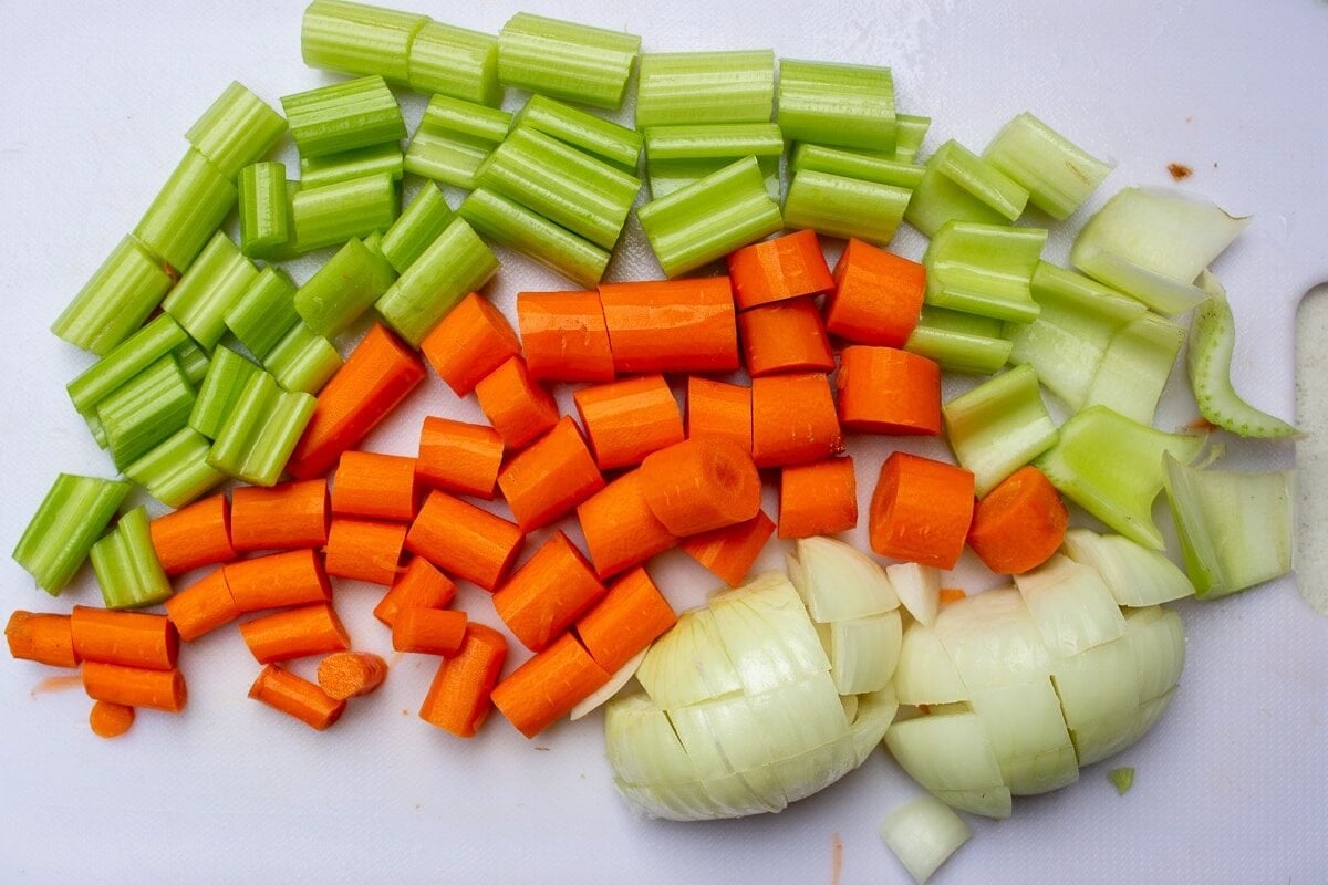 chopped veggies on cutting board