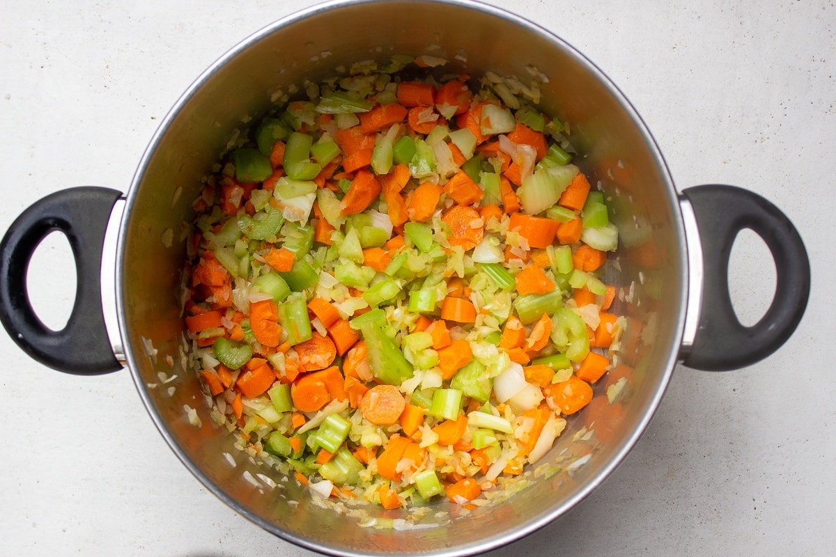 veggies sauteeing in pot