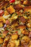 Homemade stuffing baked in casserole dish p2