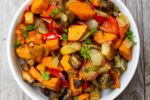 Roasted Sweet Potatoes, Peppers, Eggplant, onions and Apples in a serving bowl