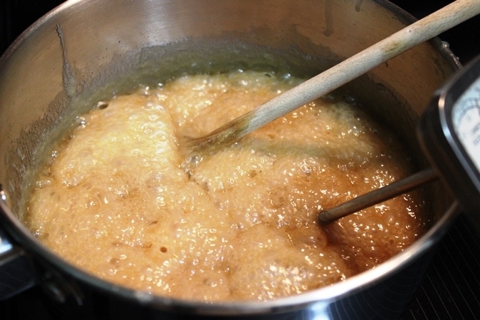 toffee mixture boiling slowly