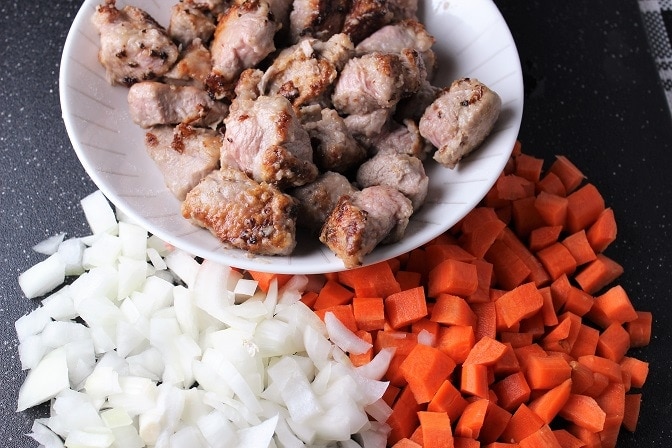 sauteed veal, onions, carrots