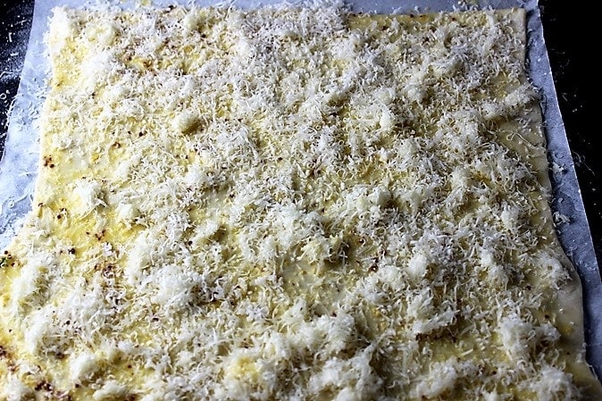 brush with eggwash mustard mixture and sprinkle cheese