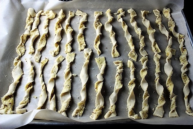 cheese twists (from one puff pastry sheet) ready for baking