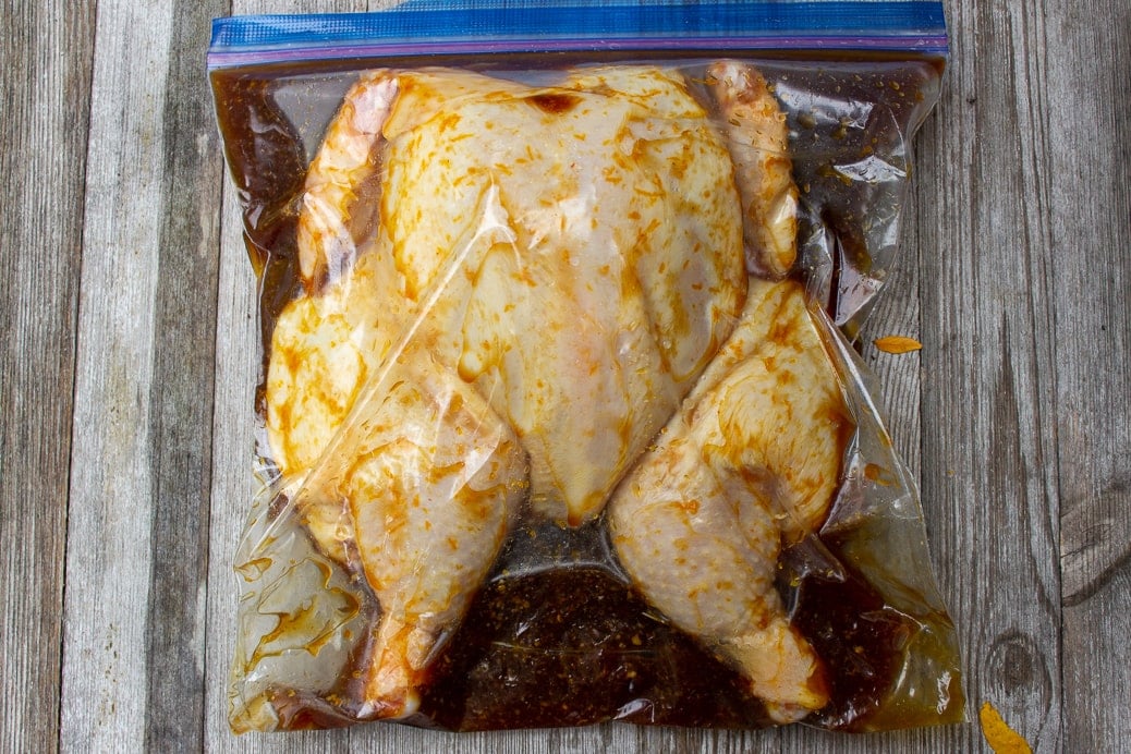chicken with marinade in ziploc bag