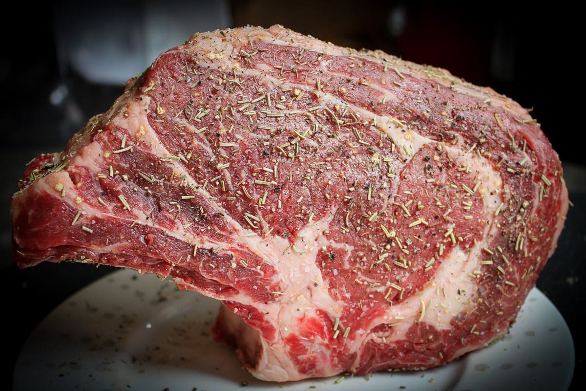 raw prime rib seasoned