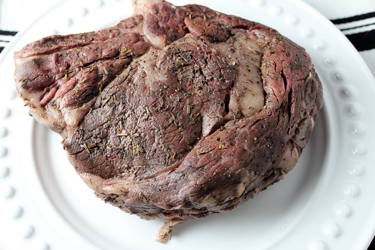 prime rib on plate after sous vide cooking