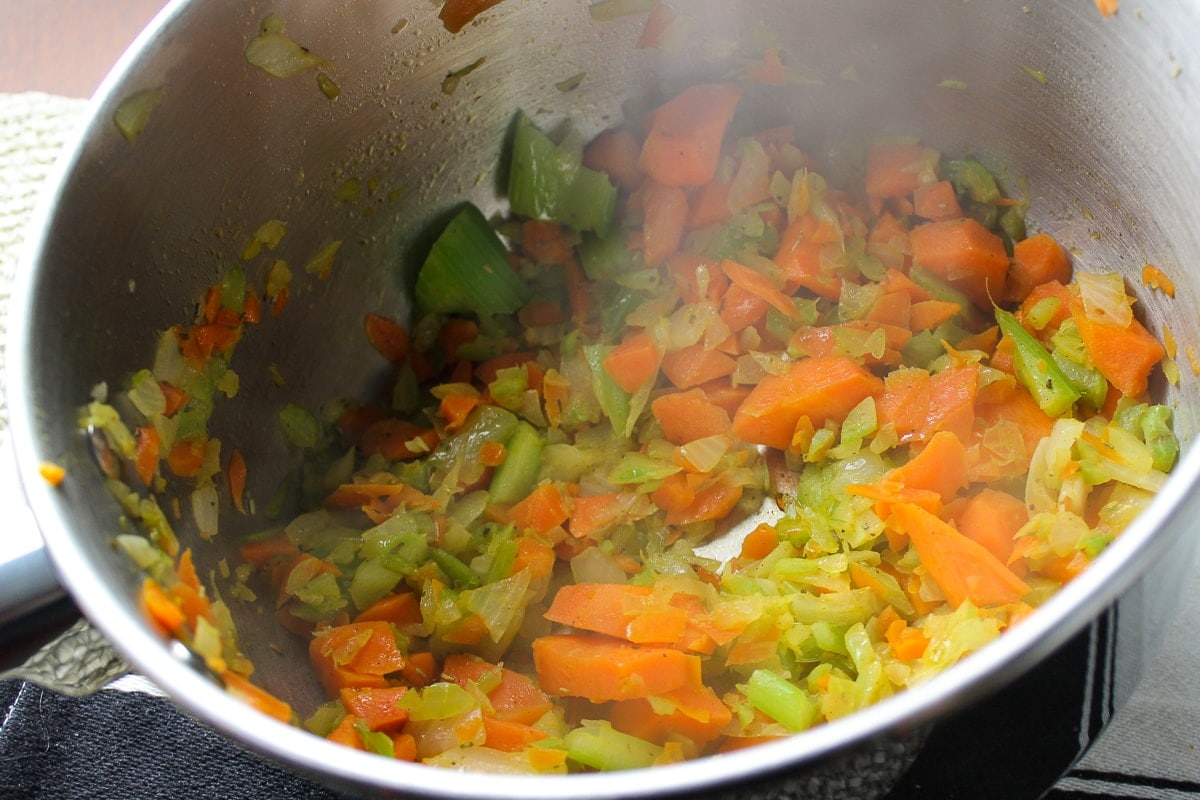 sauteed vegetables in pot