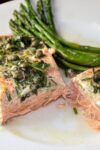 Sous Vide Salmon with Lemon Caper Sauce on plate with asparagus 3