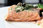 piece of Sous Vide Salmon with Caper Sauce on plate F