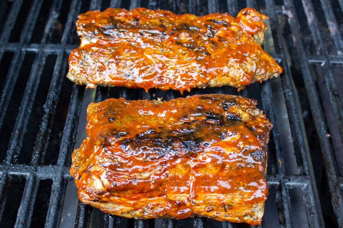 pork ribs with sauce on grill