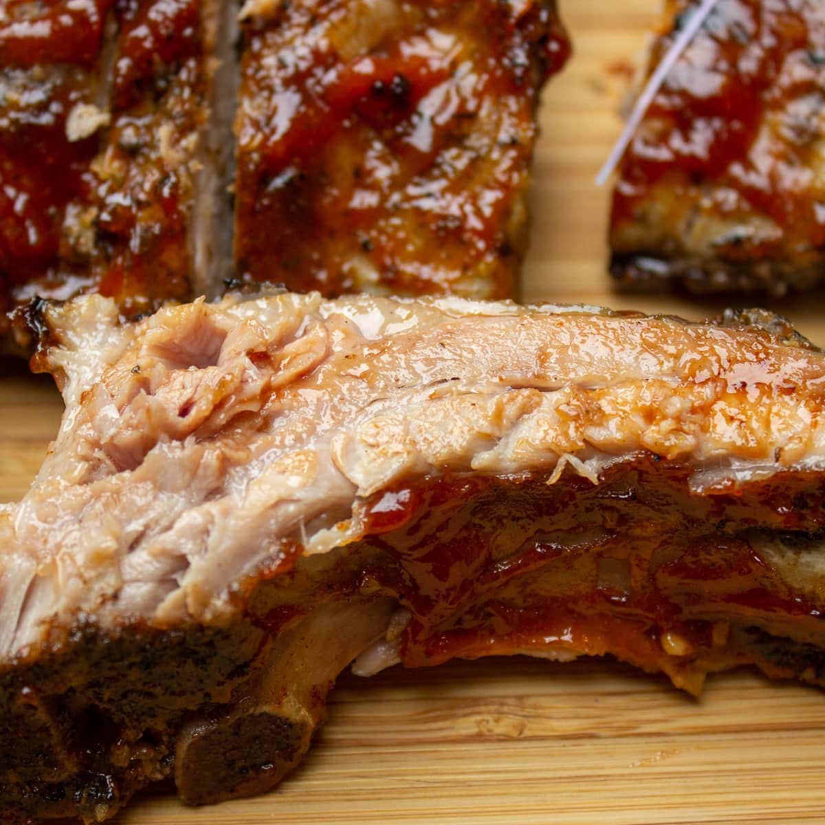 close up of one pork rib