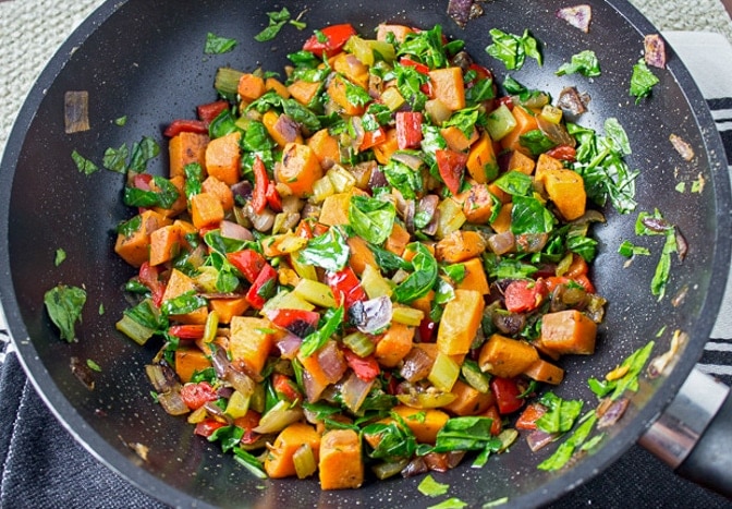 vegetables in pan