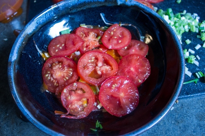 Tomato Salad in bowl first layer