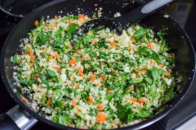Cauliflower-Carrot 'Rice', Spinach and Beets
