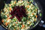 Cauliflower-Carrot 'Rice', Spinach and Beets - low carb healthy vegetarian side