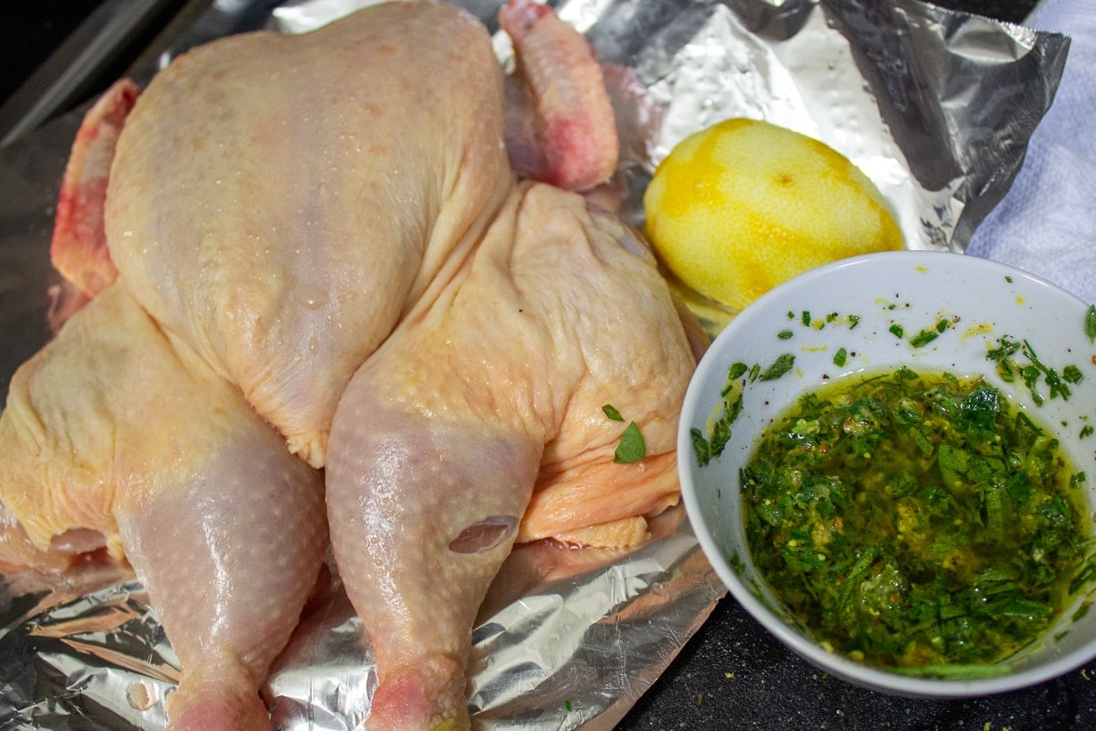 chicken, herb marinade, lemon