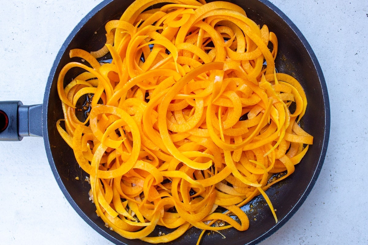 butternut squash noodles added to pan