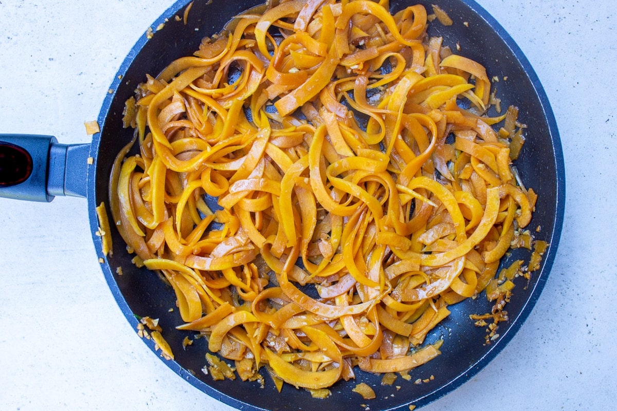sauteed butternut squash noodles in pan
