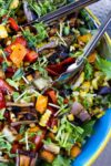 Party Salad with Grilled Vegetables and Quinoa in large serving bowl in backyard p