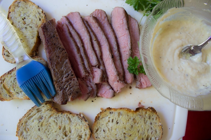 Sous Vide Beef Crostini with Horseradish Aioli