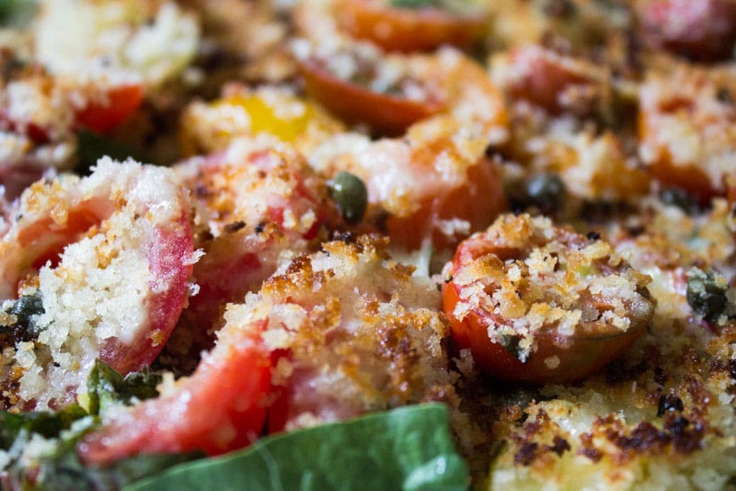 Broiled Cherry Tomatoes with Cheese and Panko Crumbs