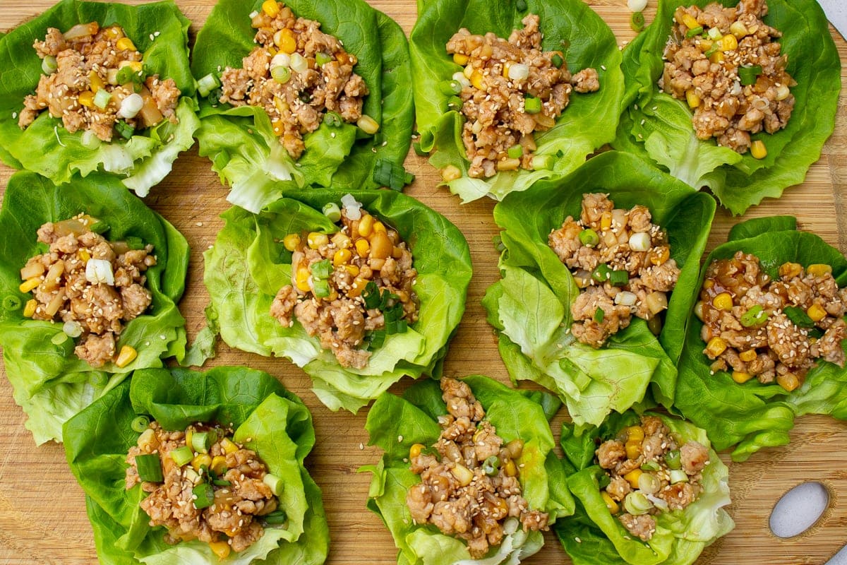 10 PF Chang's chicken lettuce wraps on cutting board 
