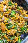 Israeli Couscous with vegetables and apricots in a bowl p