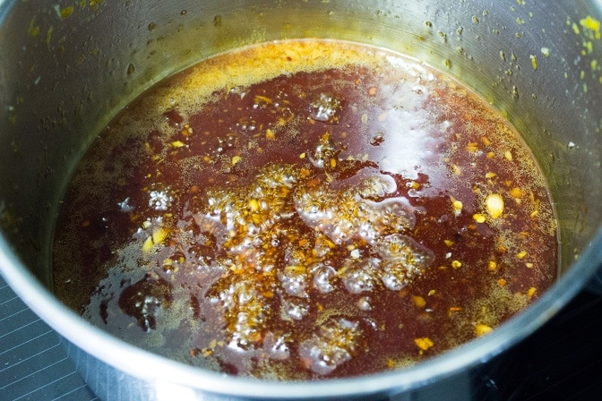 Maple-Citrus Glaze in pot boiling