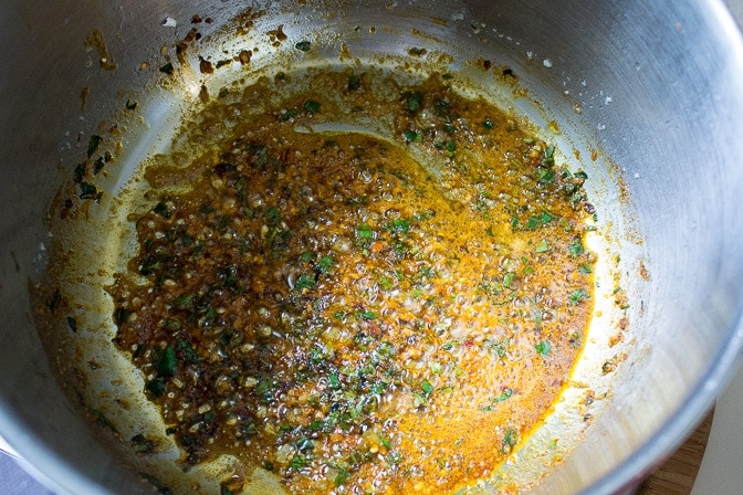 seasoning mixture in pot