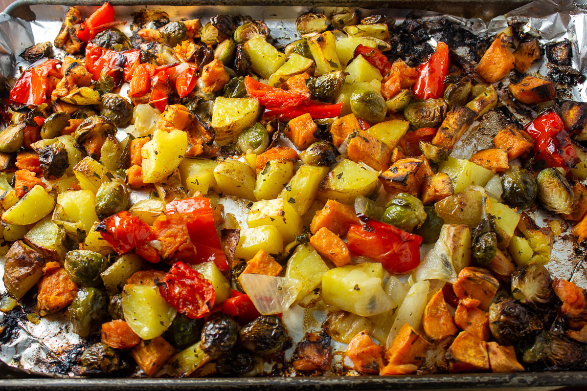 roasted veggies on baking pan