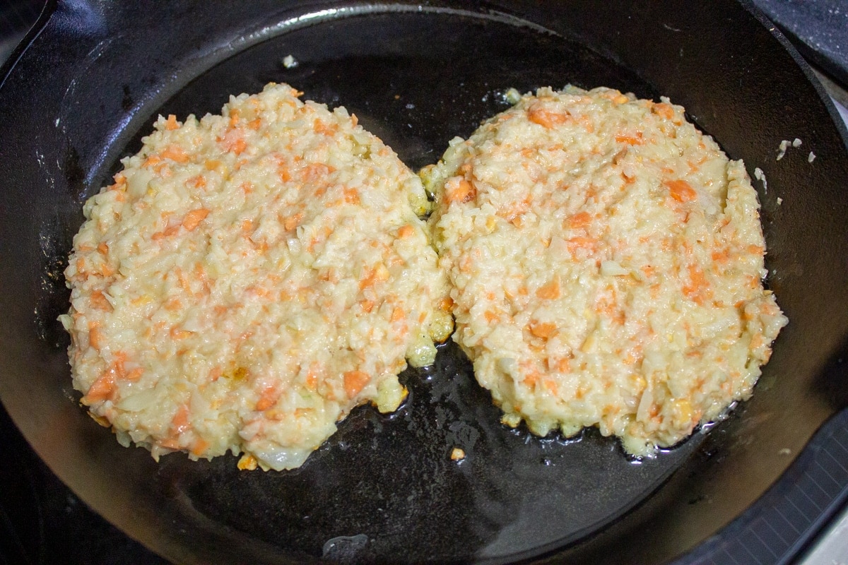 frying latkes in pan