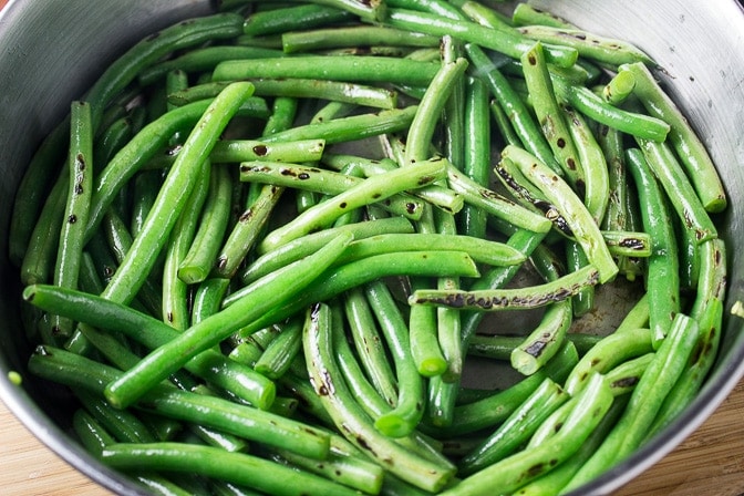 blanched beans in ice water