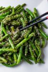 Stir Fry Green Beans on plate garnished with sesame seeds