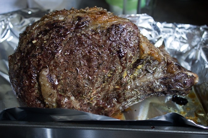 Prime Rib Roast reverse sear fully cooked on pan