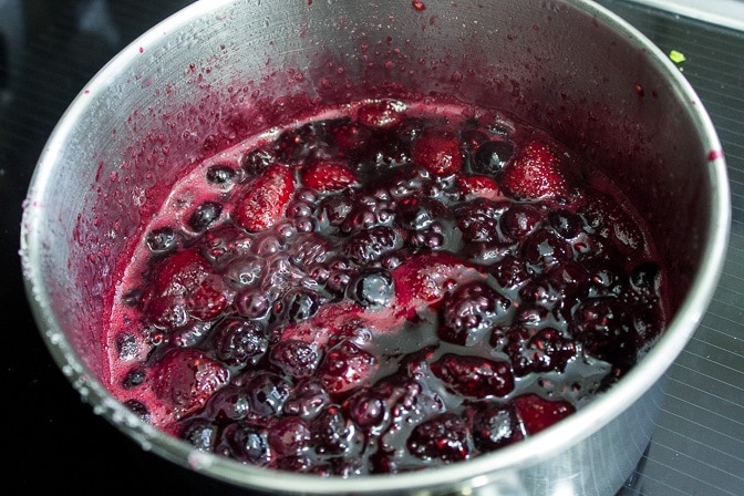 berry sauce cooking in pot