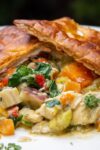 Skillet Chicken Pot Pie plate topped with puff pastry crust p2