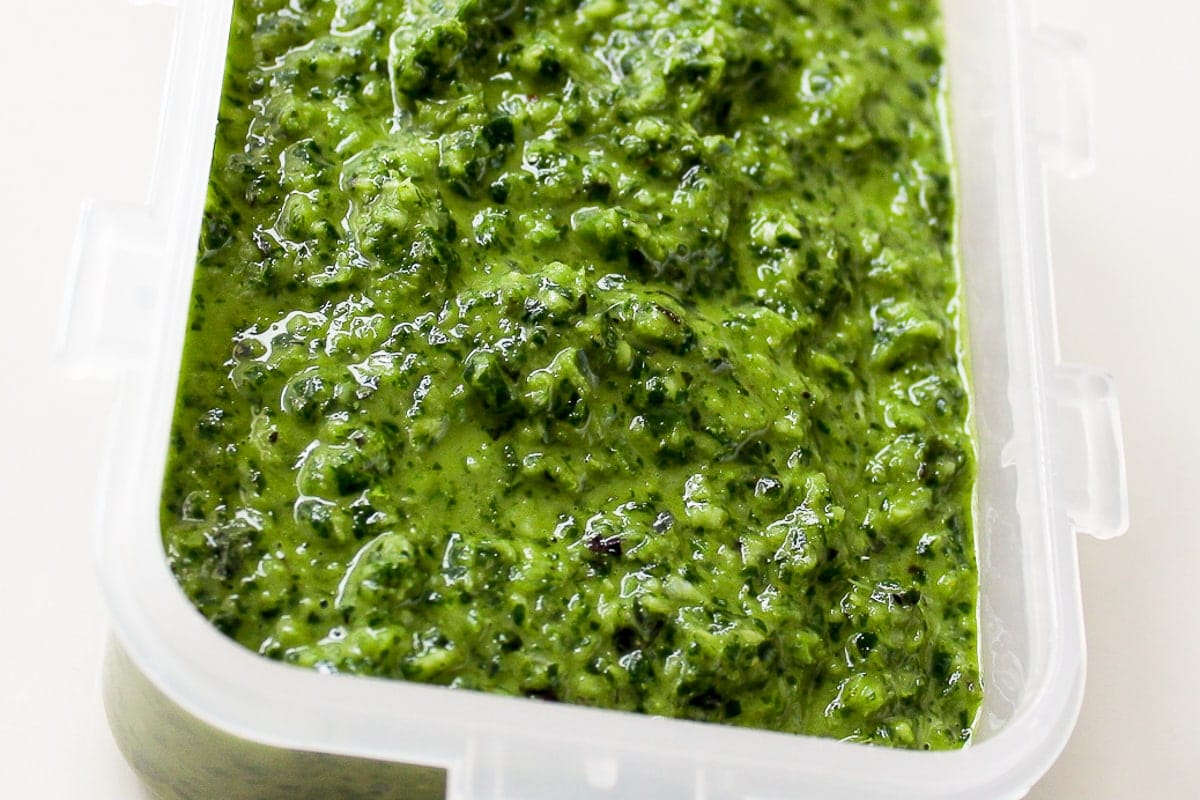 Thai green curry paste in container