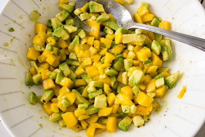 mango avocado salsa in a bowl
