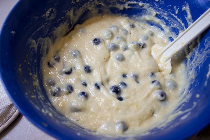 batter and blueberries in bowl