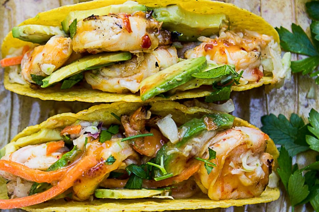 Grilled Shrimp Tacos with Coconut Chili Sauce