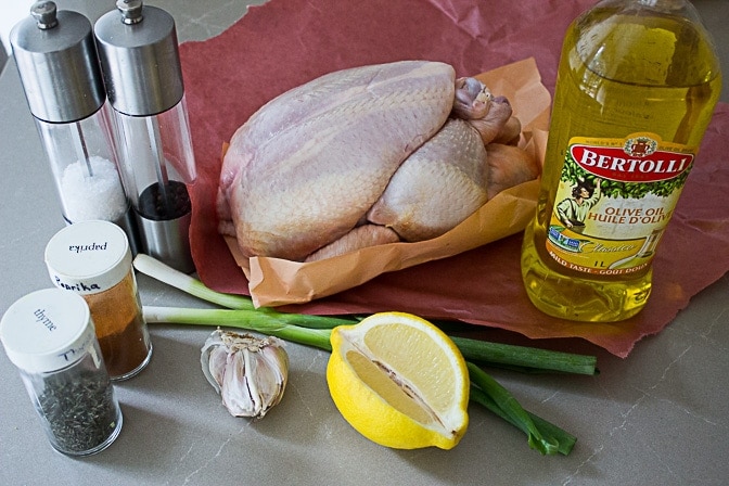chicken, salt, pepper, lemon, garlic, green onions, olive oil