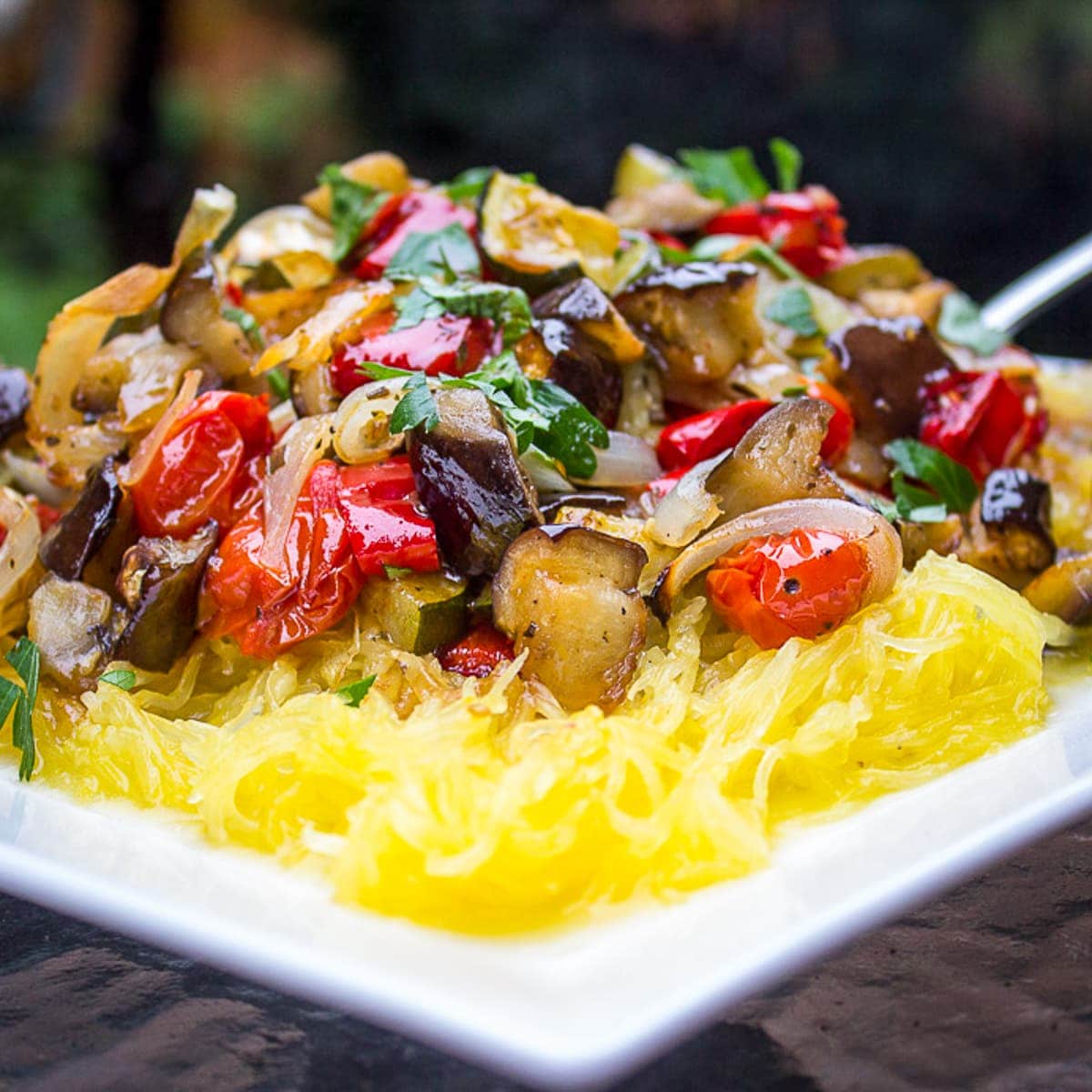 Spaghetti Squash Noodles With Roasted Vegetables