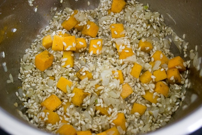 Pumpkin, rice and onion in instant pot