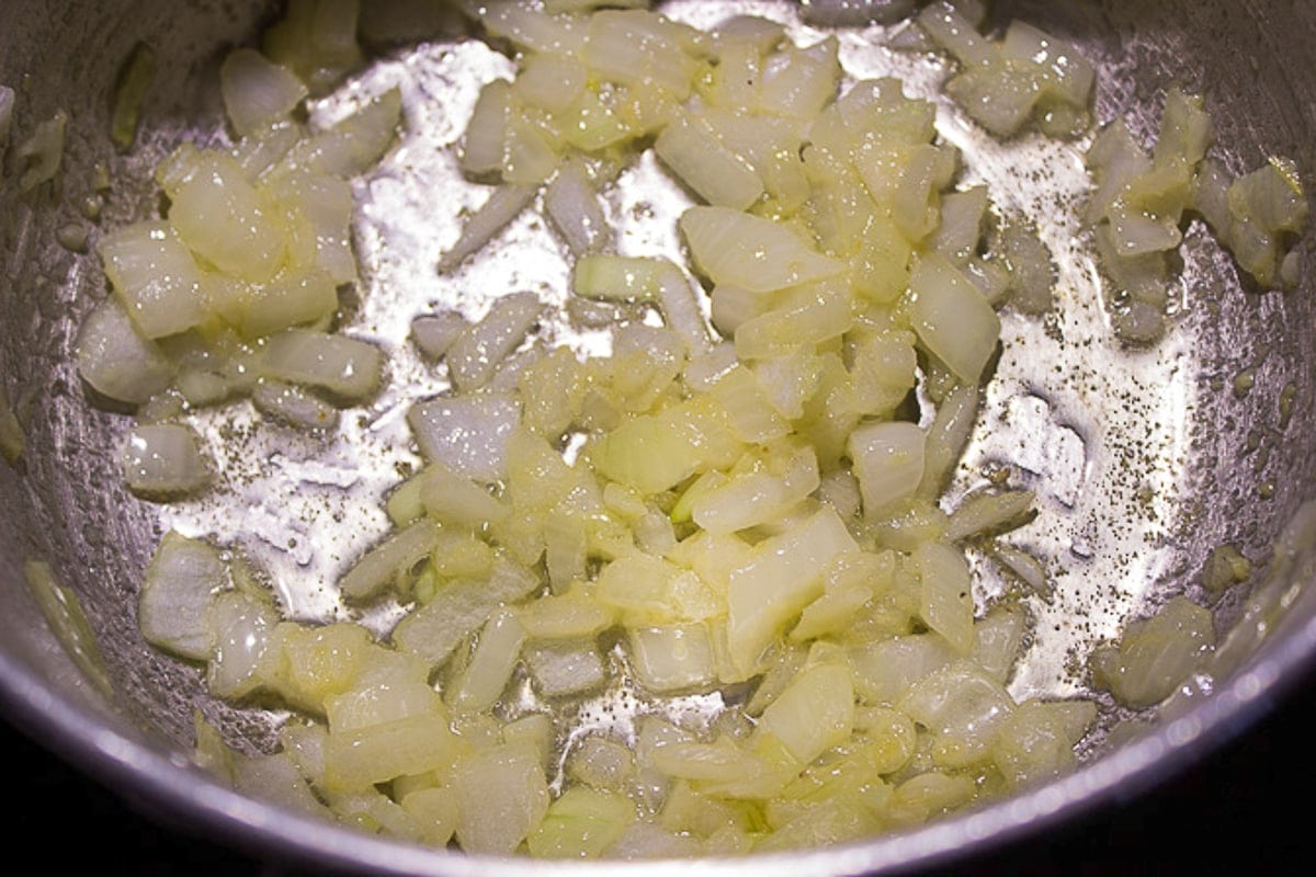onions sauteting in pot